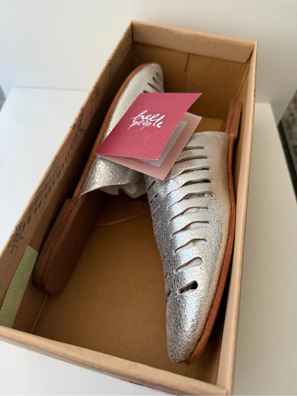 Free People Slice of Sun Silver Leather Cutout Mule Flats - Size 7.5 NWT